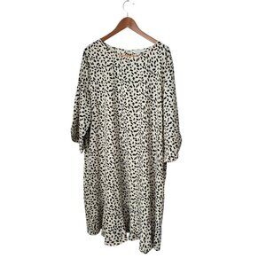 Women's Davi & Dani 2X Plus Cheetah Dress Black White 3/4 Ruffle Sleeve